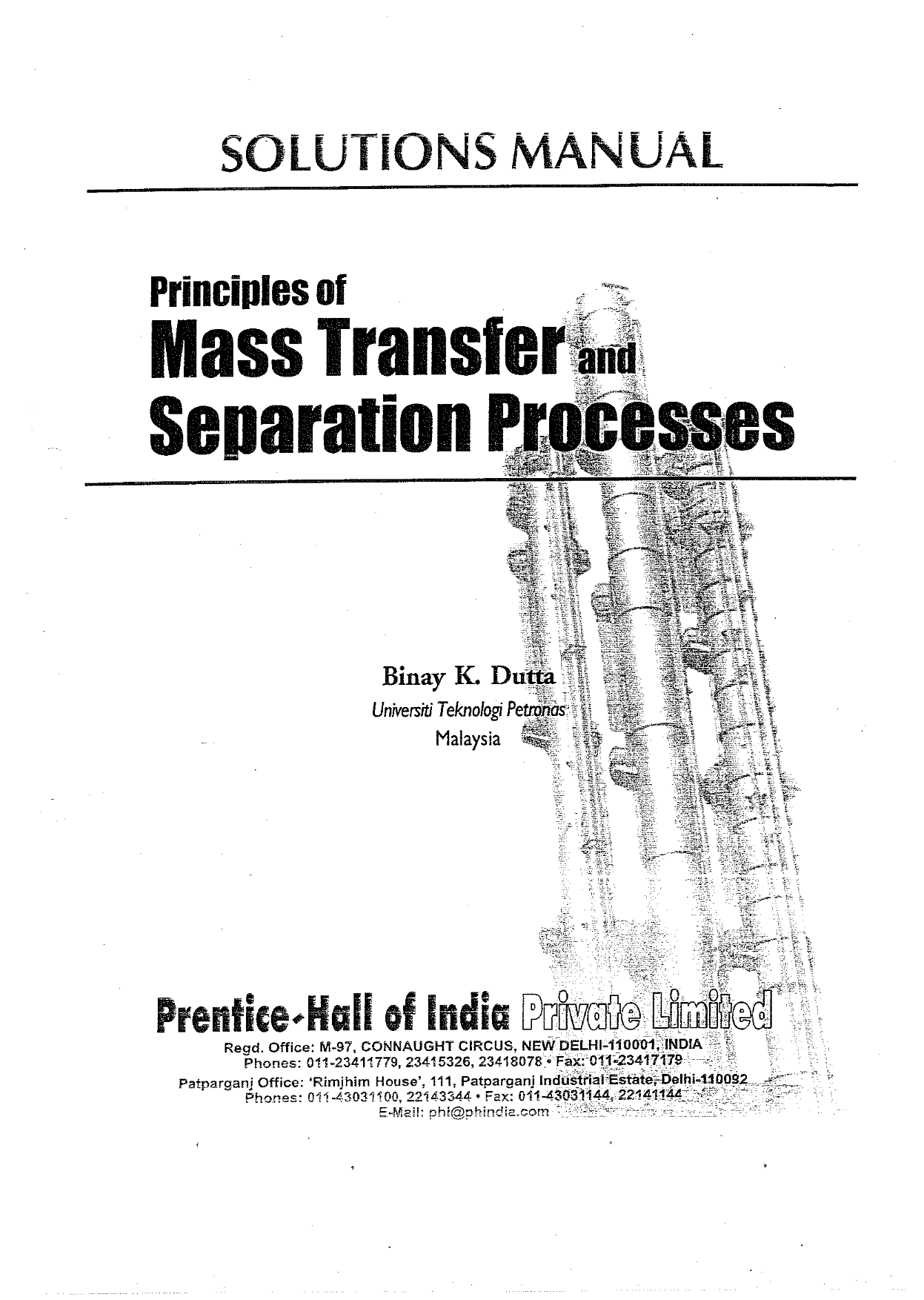 Download free principles of mass transfer and separation processes by Binay K. Dutta solution manual eBook pdf | solutions