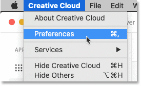 مرحله 1: تنظیمات برگزیده برنامه Creative Cloud را باز کنید