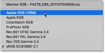 سپس Adobe RGB (1998) را از لیست انتخاب کنید: