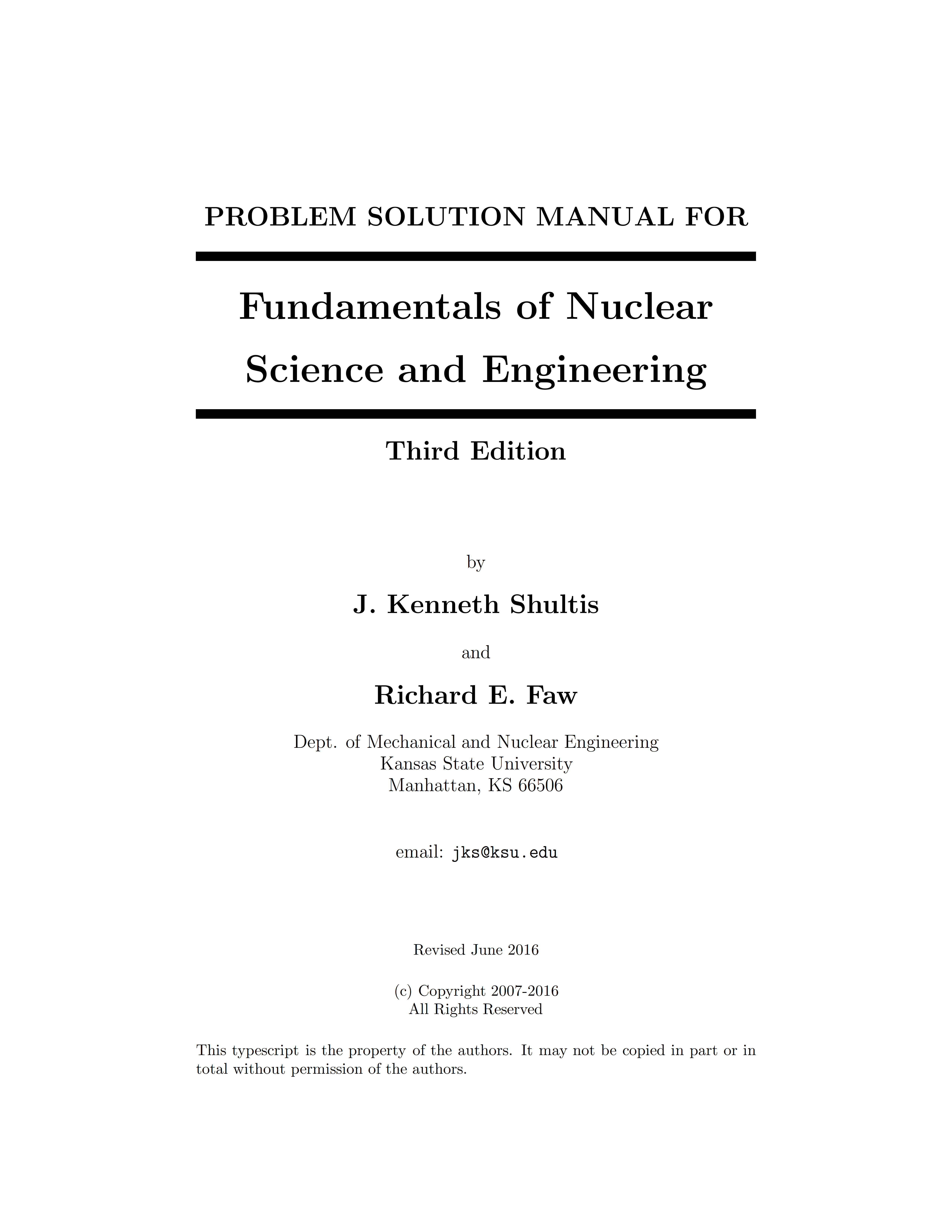 Download free Fundamentals of nuclear science and engineering ( third ) 3rd edition Richard Faw solutions manual pdf