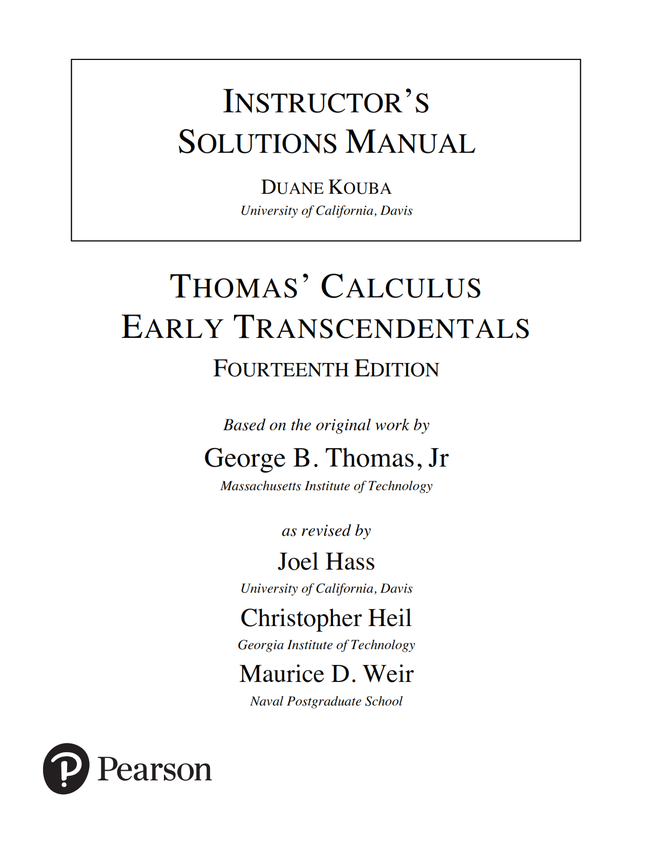 Download free Thomas calculus early transcendentals 14th edition Joel Hass solutions manual & answers key pdf