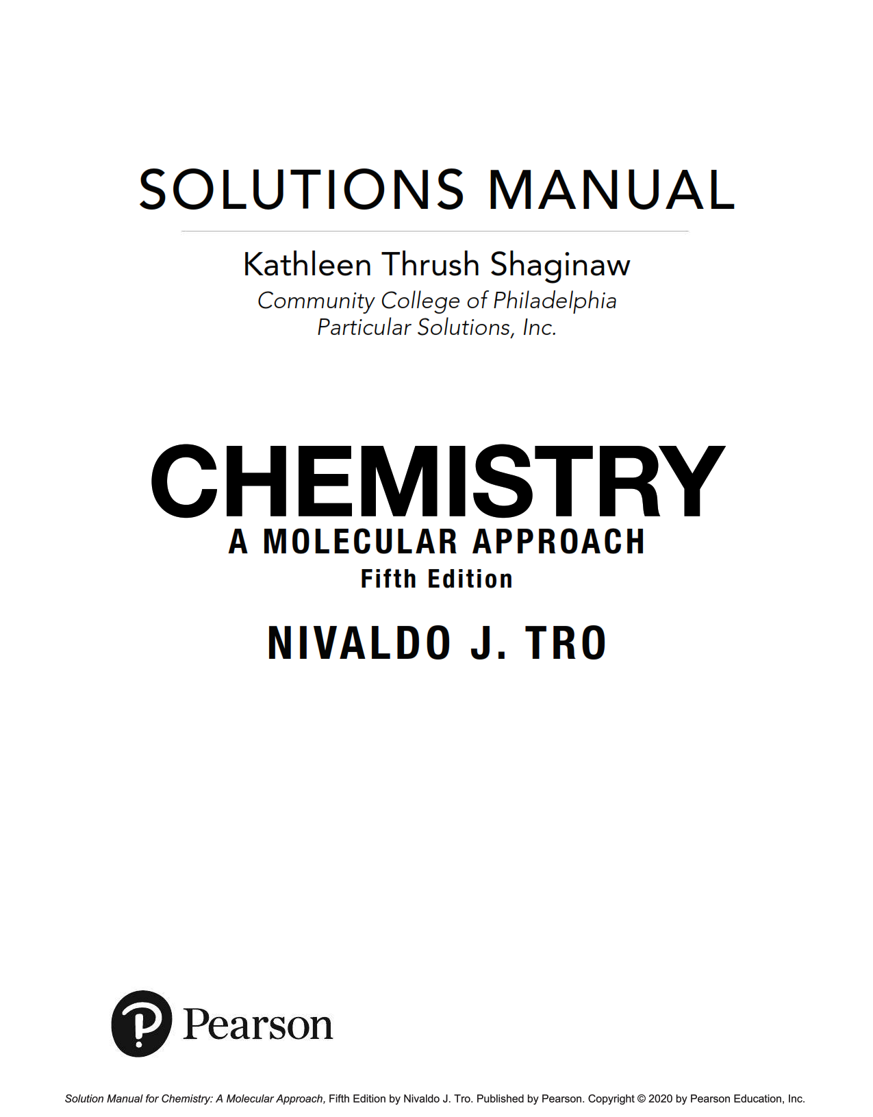 Download free Chemistry a molecular approach 5th edition Nivaldo Tro solutions manual pdf | answers & solution