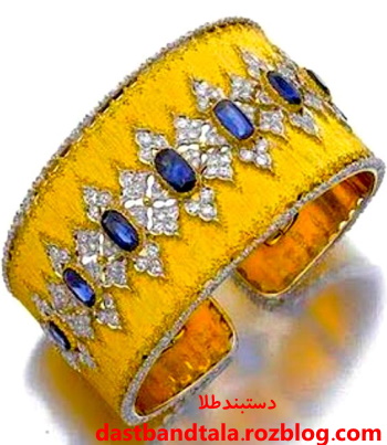 دستبند النگویی زرد با سنگ آبی طرحی از بوچلاتی